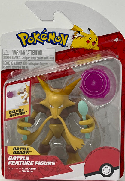 Pokemon Alakazam Battle Feature Figure - 4.5 inch Alakazam Battle Ready Figure with Psychic Blast Accessory