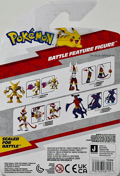Pokemon Alakazam Battle Feature Figure - 4.5 inch Alakazam Battle Ready Figure with Psychic Blast Accessory