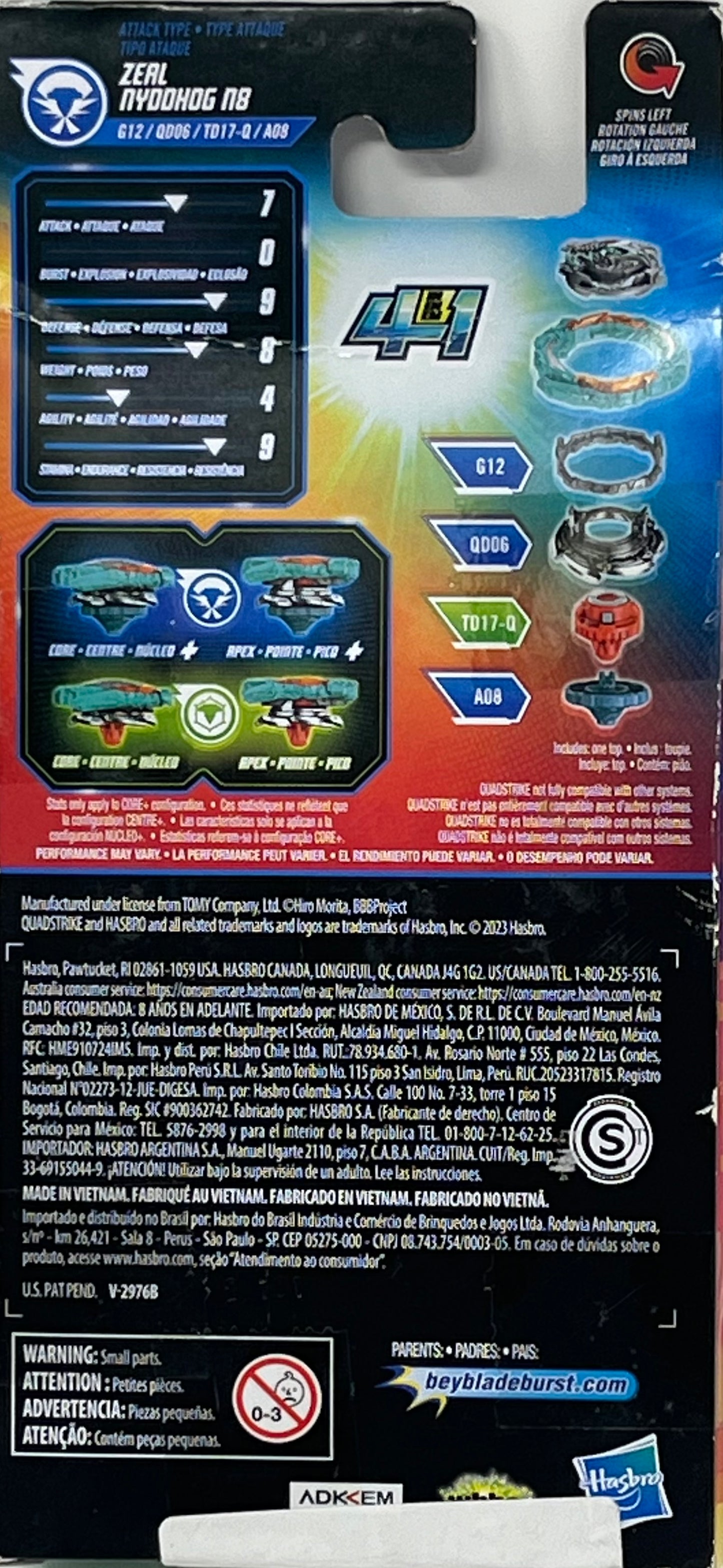 Beyblade Burst QuadStrike Zeal Nyddhog N8 Spinning Top Single Pack, Attack Type Battling Game Top, Toy for Kids Ages 8 and Up