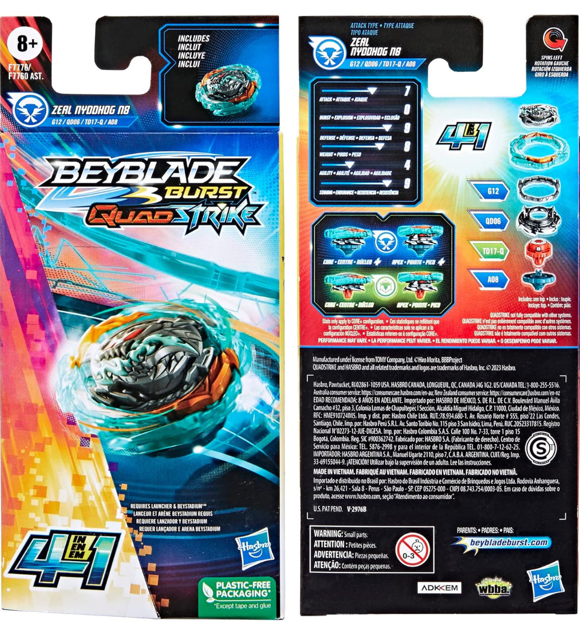 Beyblade Burst QuadStrike Zeal Nyddhog N8 Spinning Top Single Pack, Attack Type Battling Game Top, Toy for Kids Ages 8 and Up