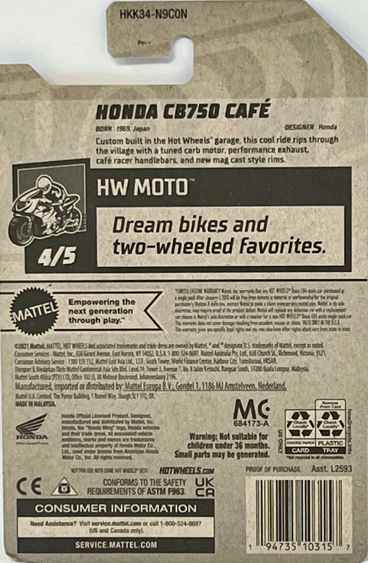 Hot Wheels Honda CB750 Cafe, HW Moto (White/Orange)