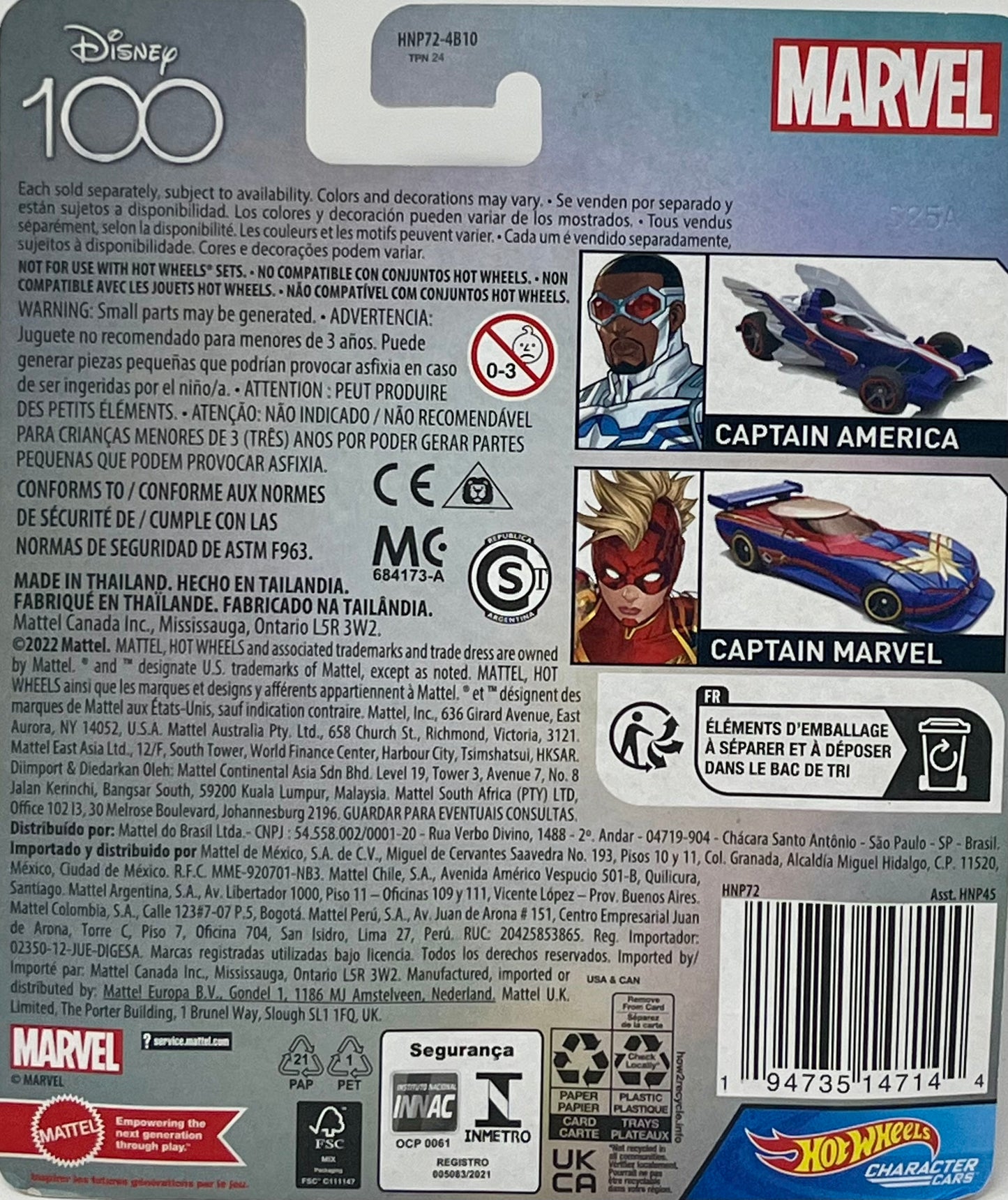 Hot Wheels Disney 100 Captain Marvel Character Car