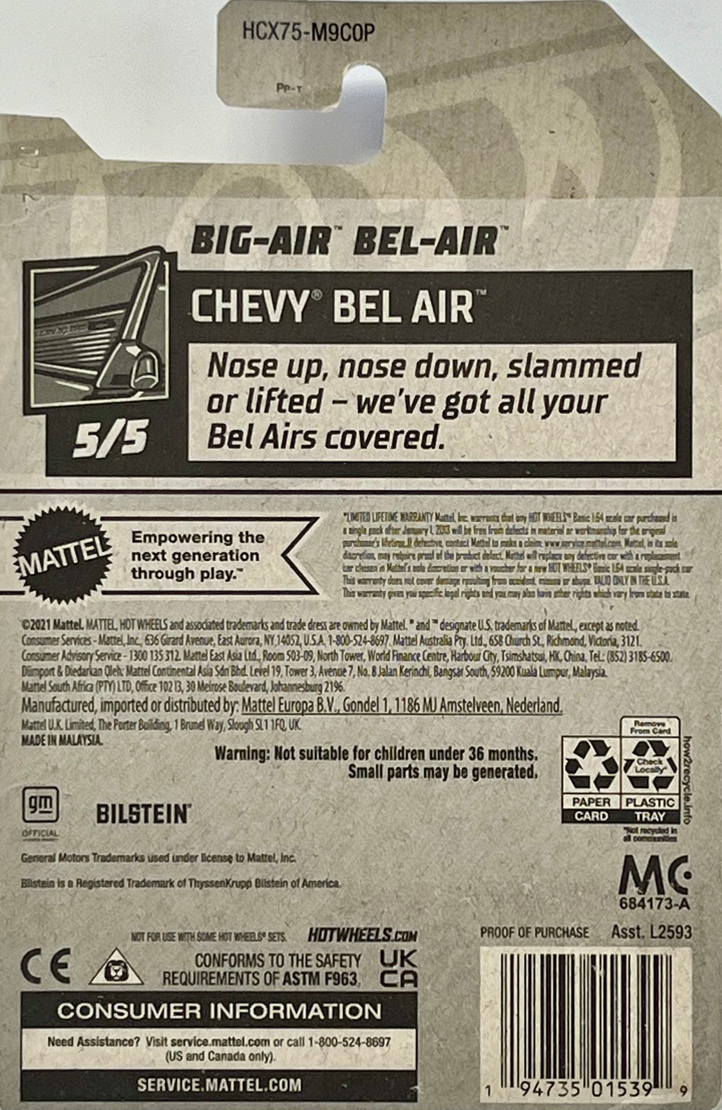 Hot Wheels Big AIR BEL AIR - Pink - Chevy Bel Air 5/5-112/250