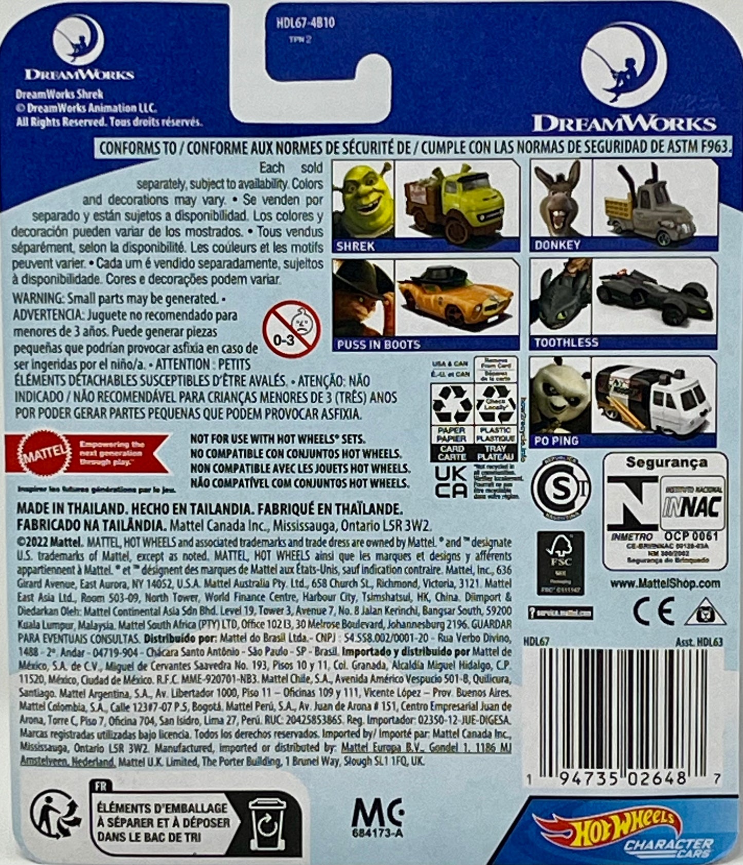 Hot Wheels Character Cars Dreamworks Shrek DONKEY Die-Cast Truck