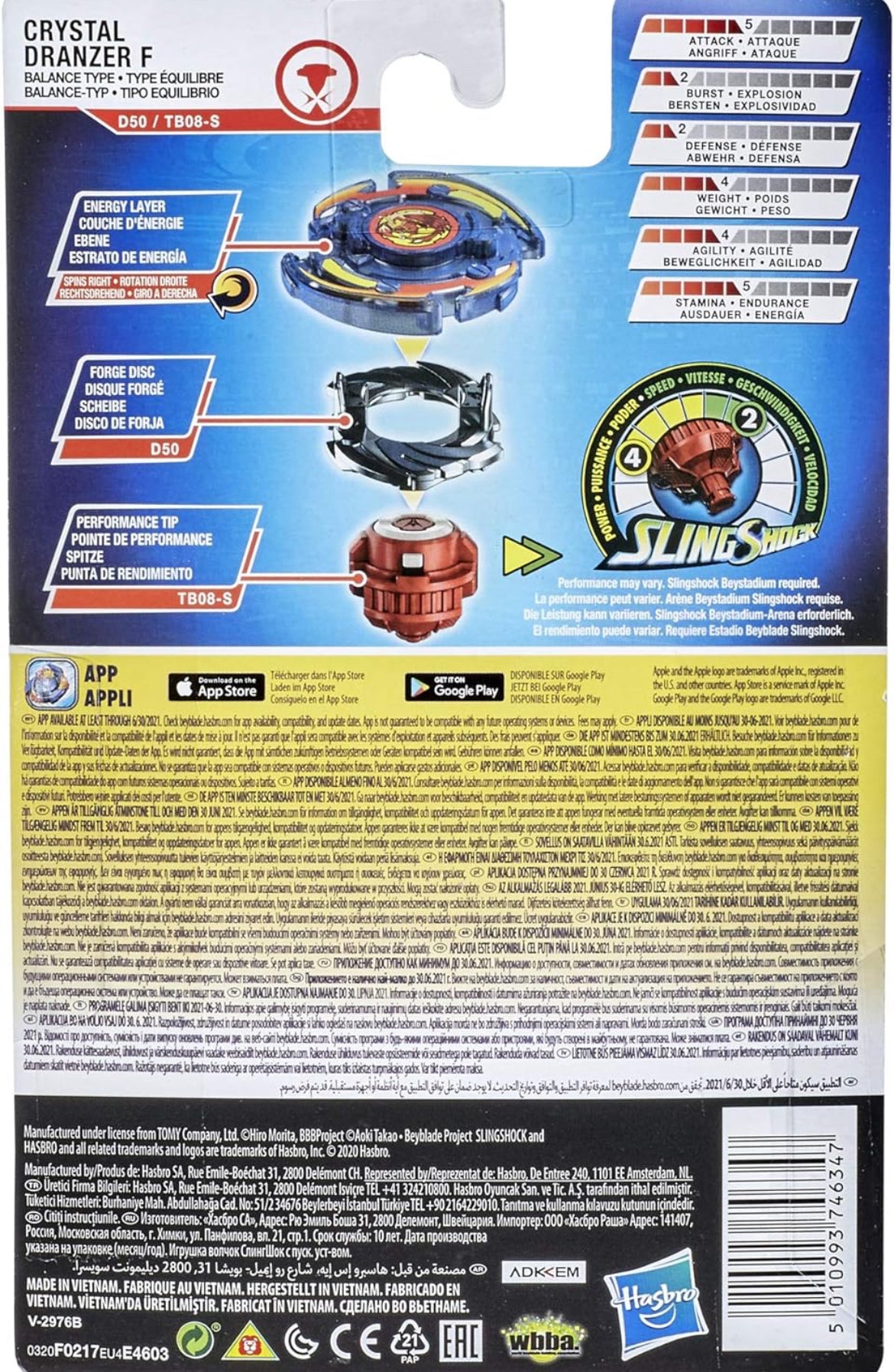 BEYBLADE Burst Rise Slingshock Crystal Dranzer F Starter Pack - Right-Spin Battling Top Toy and Right/Left-Spin Launcher, Ages 8 and Up