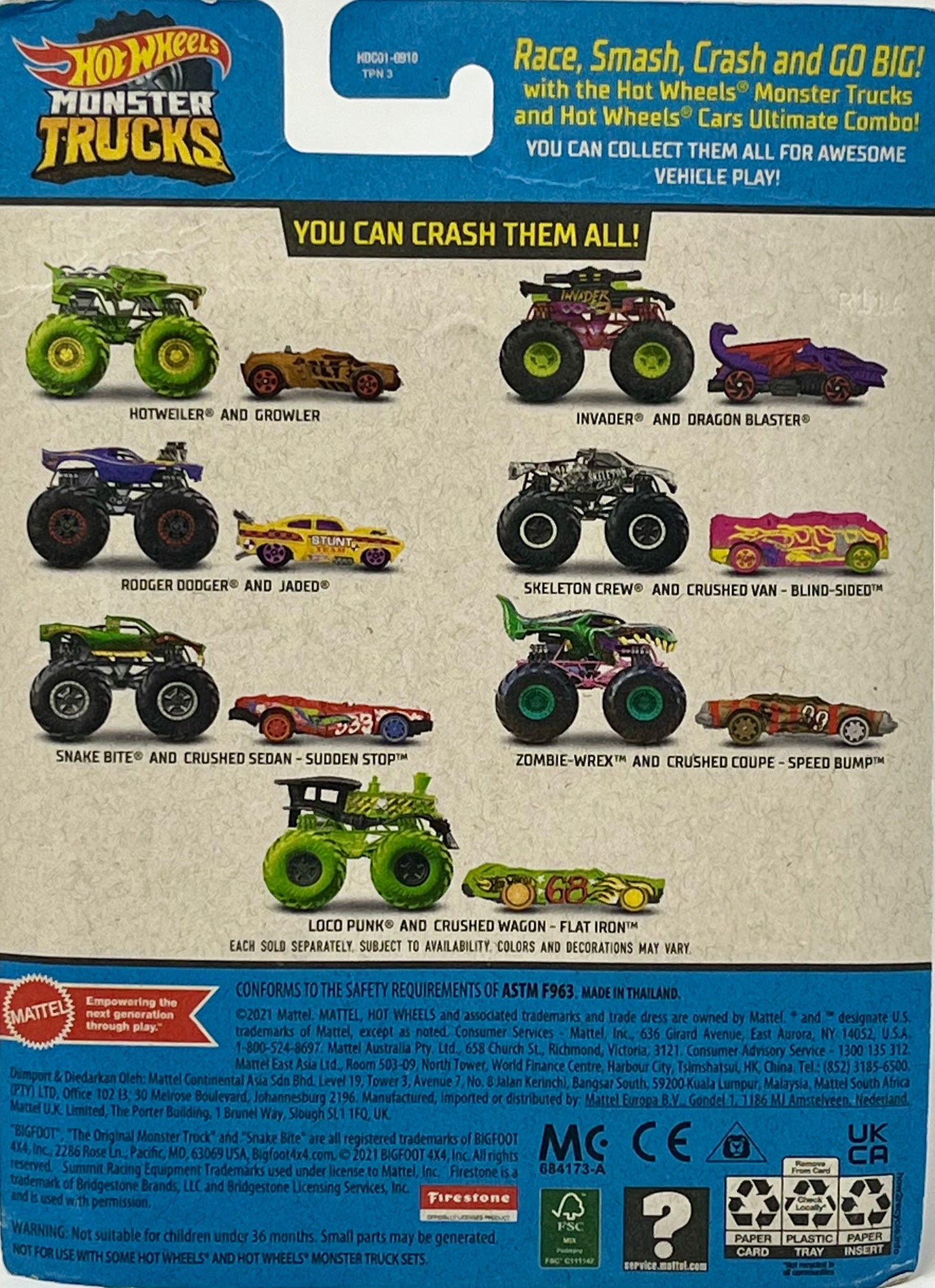 Hot Wheels Monster Trucks Skeleton Crew and Crushed Van - Blind Sided