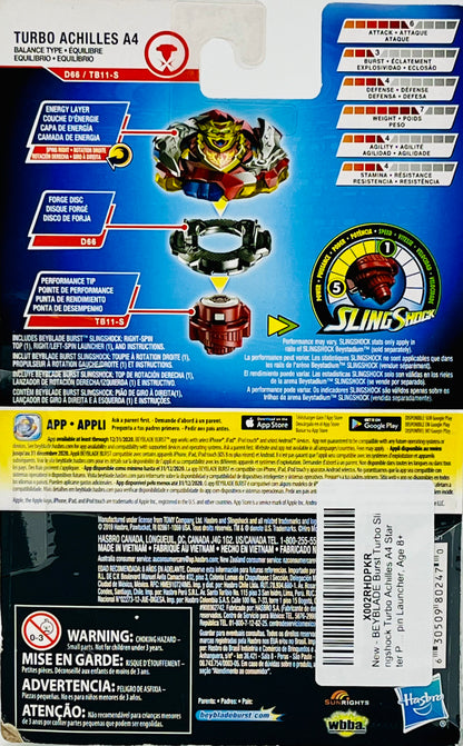 BEYBLADE Burst Turbo Slingshock Turbo Achilles A4 Starter Pack - Battling Top and Right/Left-Spin Launcher, Age 8+