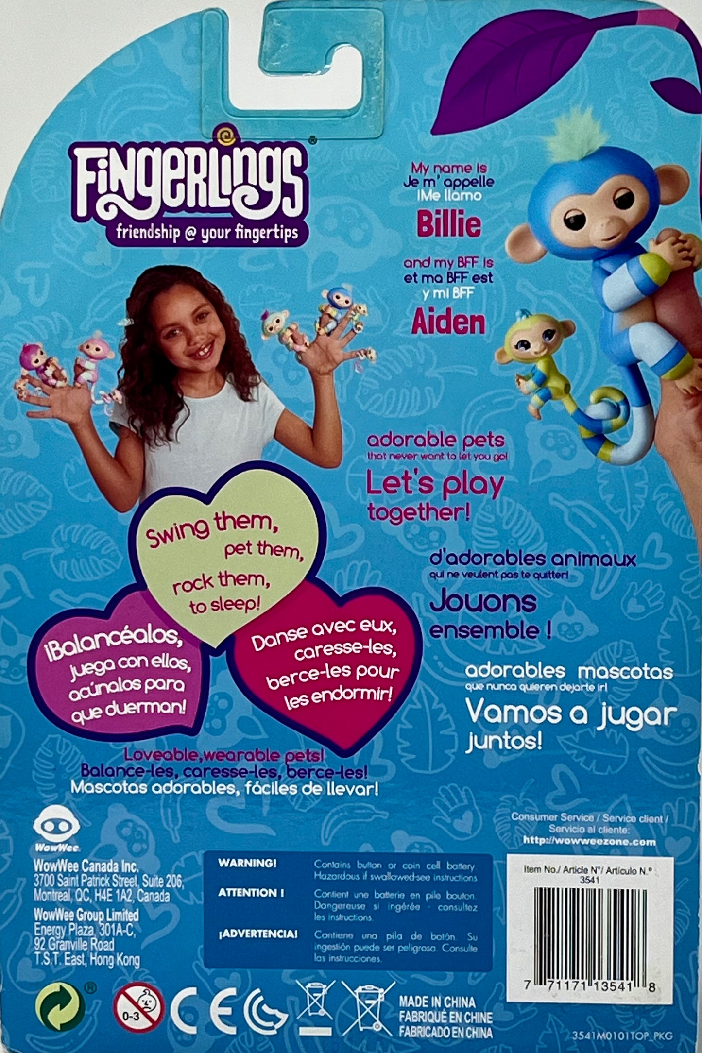 Fingerlings Toy BFF Collection Billie & Aiden Mini Baby Monkey Blue