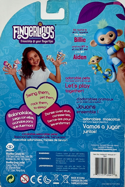 Fingerlings Toy BFF Collection Billie & Aiden Mini Baby Monkey Blue