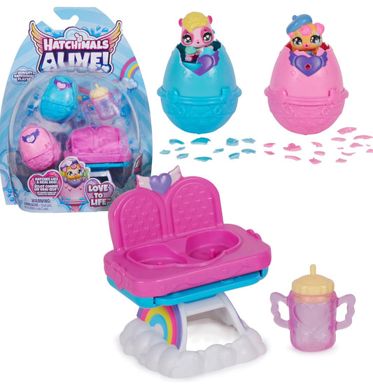 Hatchimals Alive, Hungry Hatchimals Playset with Highchair Toy and 2 Mini Figures in Self-Hatching Eggs, Kids Toys for Girls and Boys Ages 3 and up
