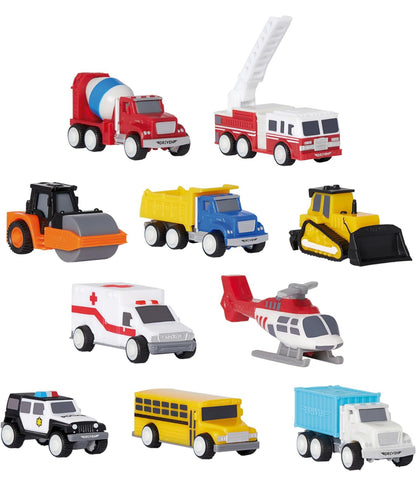 Driven by Battat – Pocket Fleet 1 (10 Pack) – Mini Cars Toys – Police Car, Helicopter, Fire Truck, Ambulance, School Bus, Dump Truck, Bulldozer & More Small Construction Vehicles – Gift for Age 3+