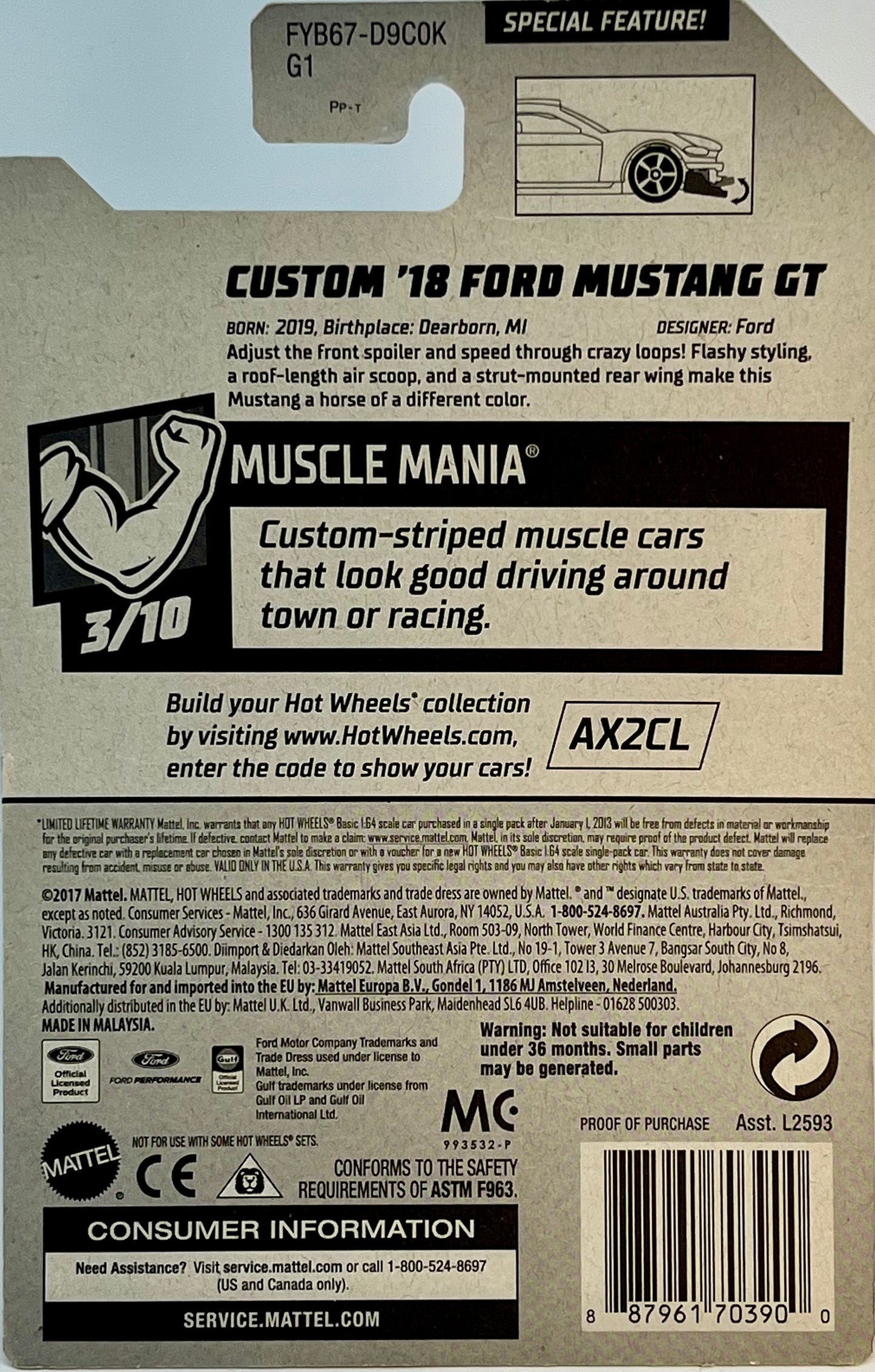 Hot Wheels Custom ‘18 Ford Mustang GT (Gulf) with Protector