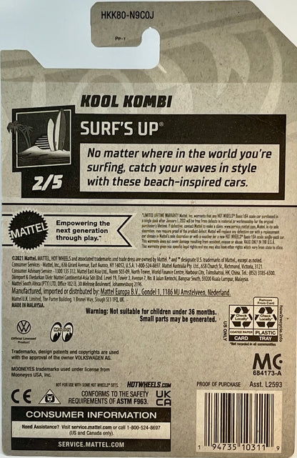 Hot Wheels Kool Kombi, Surf's Up (Gray) Moon Eyes with Protector