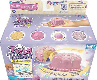 Goliath Tasty Tinies Bake Shop Vanilla Cake Mix Kit with Pink Pop Sprinkles & Pink Vanilla Frosting | Bake & Decorate 2 Real Mini Cakes | Includes Mini Tools & Ingredients | Ages 6+
