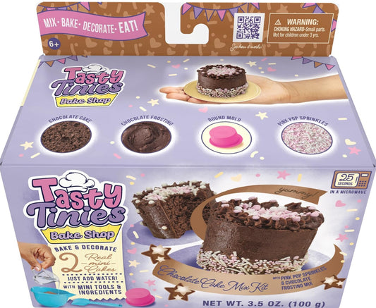Goliath Tasty Tinies Bake Shop Chocolate Cake Mix Kit with Pink Pop Sprinkles & Chocolate Frosting Mix | Bake & Decorate 2 Real Mini Cakes | Includes Mini Tools & Ingredients | Ages 6+