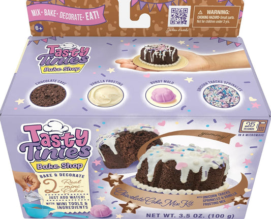 Chocolate Cake Mix Kit with Unicorn Tracks Sprinkles & Vanilla Frosting Mix | Bake & Decorate 2 Real Mini Cakes | Includes Mini Tools & Ingredients | Ages 6+