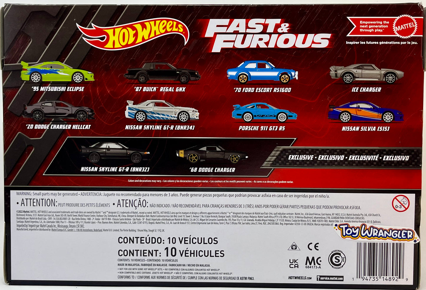 Hot Wheels Fast & Furious--8 Car Pack with 2 Exclusive Car total 10 Cars