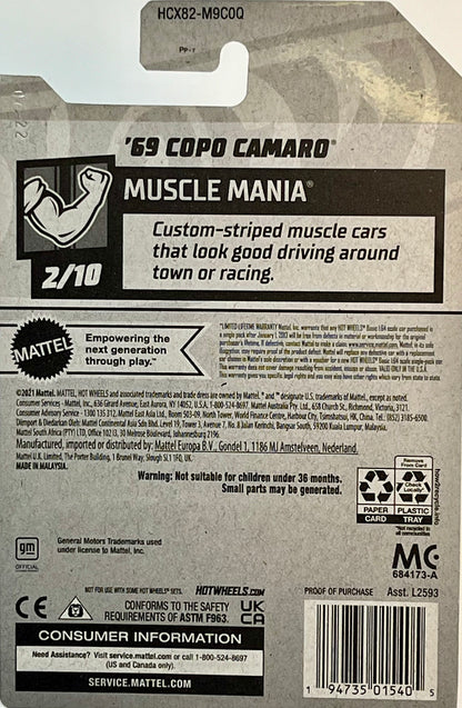 Hot Wheels '69 Copo Camaro Muscle Mania (Yellow) with Protector