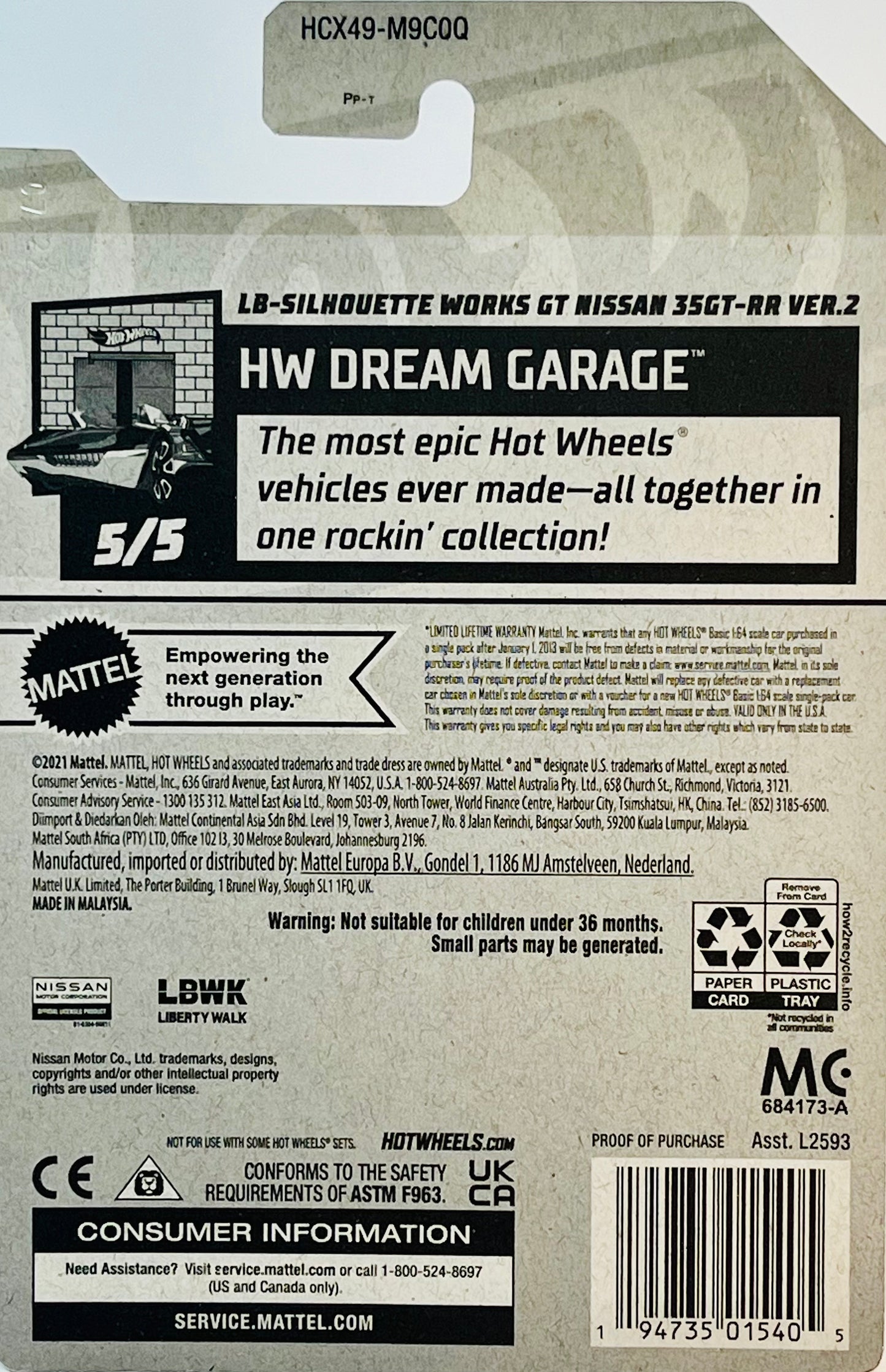 Hot Wheels 2022 LB-Silhouette Works GT Nissan 35GT-RR Ver.2 (White) Dream Garage with Prorector