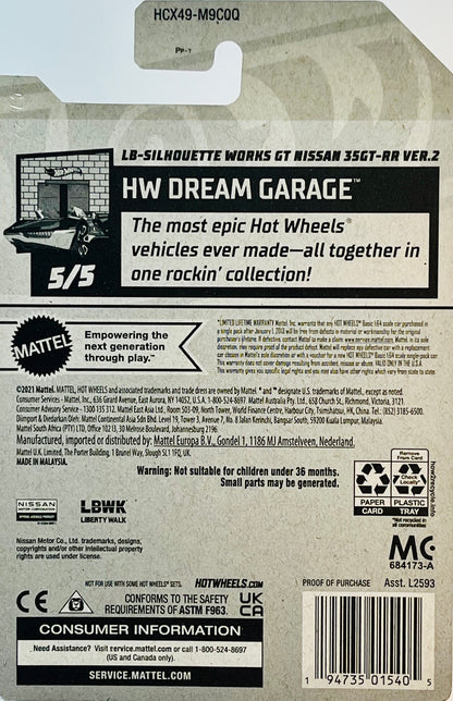 Hot Wheels 2022 LB-Silhouette Works GT Nissan 35GT-RR Ver.2 (White) Dream Garage with Prorector