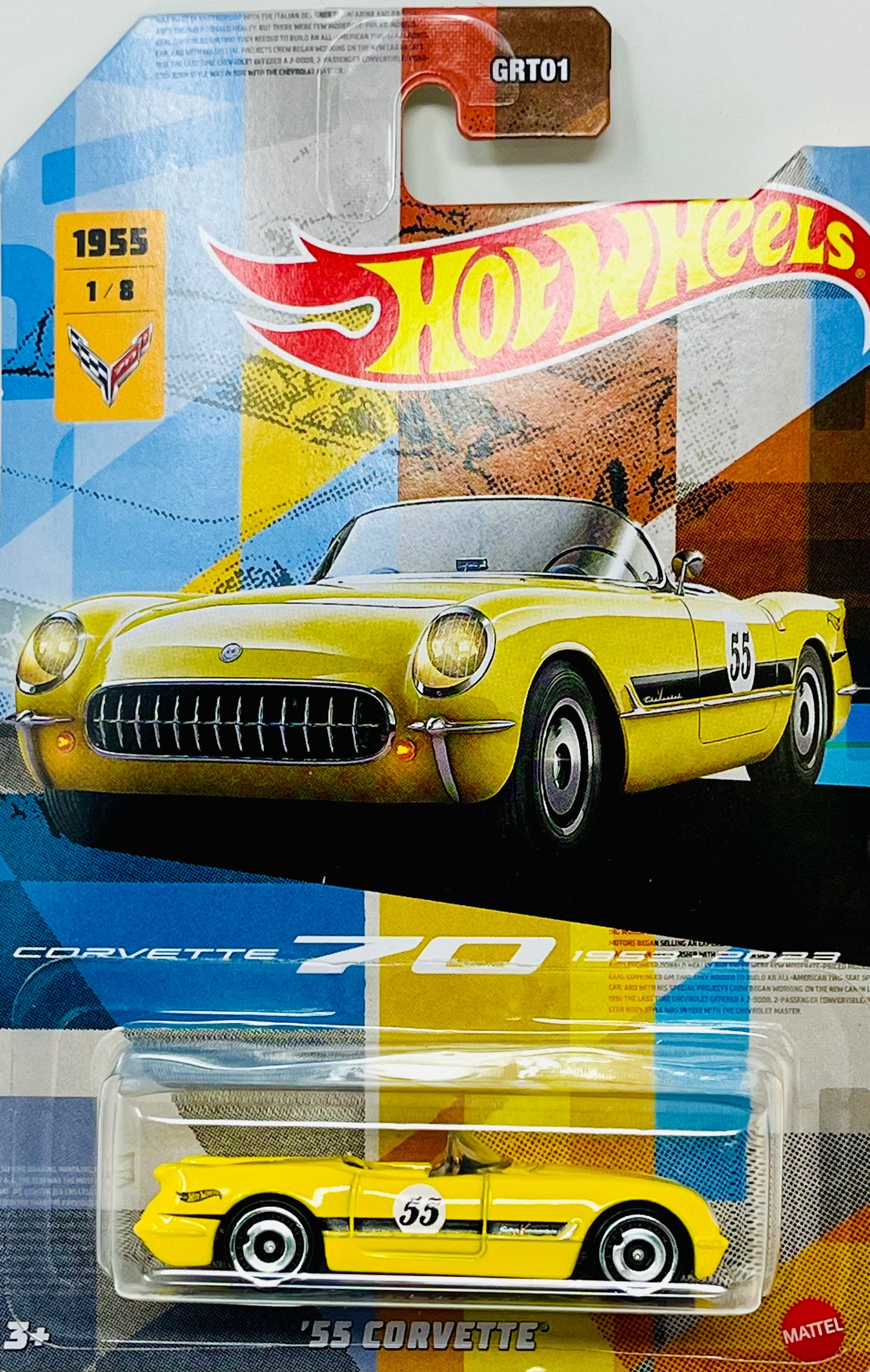 Hot Wheels Corvette 70th Series '55 Corvette (Yellow) with Protector