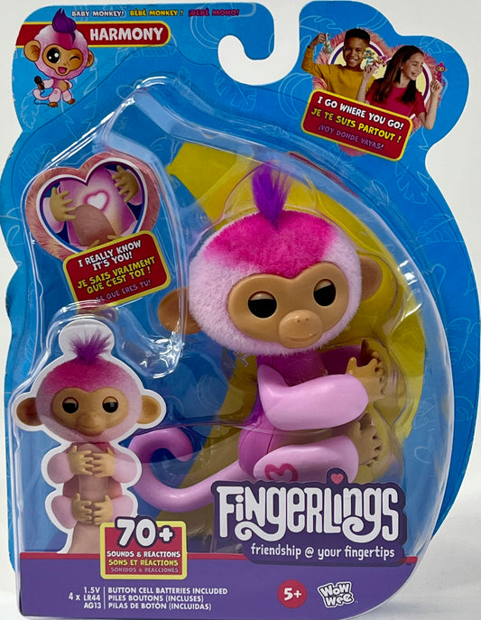 Fingerlings 2023 New Interactive Baby Monkey Reacts to Touch – 70+ Sounds & Reactions – Harmony (Pink)