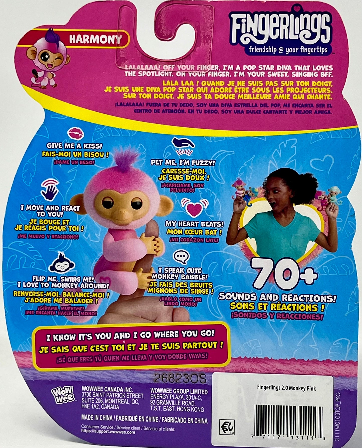 Fingerlings 2023 New Interactive Baby Monkey Reacts to Touch – 70+ Sounds & Reactions – Harmony (Pink)