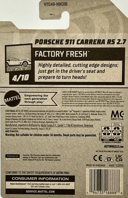 Hot Wheels Porsche 911 Carrera RS 2.7 (Yellow)