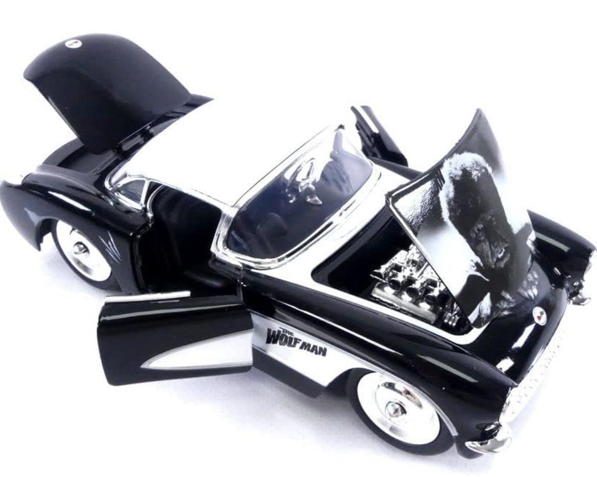 Universal Monsters 1:24 1957 Chevy Corvette Die-cast Car & 2.75" Wolfman Figure, Toys for Kids and Adults