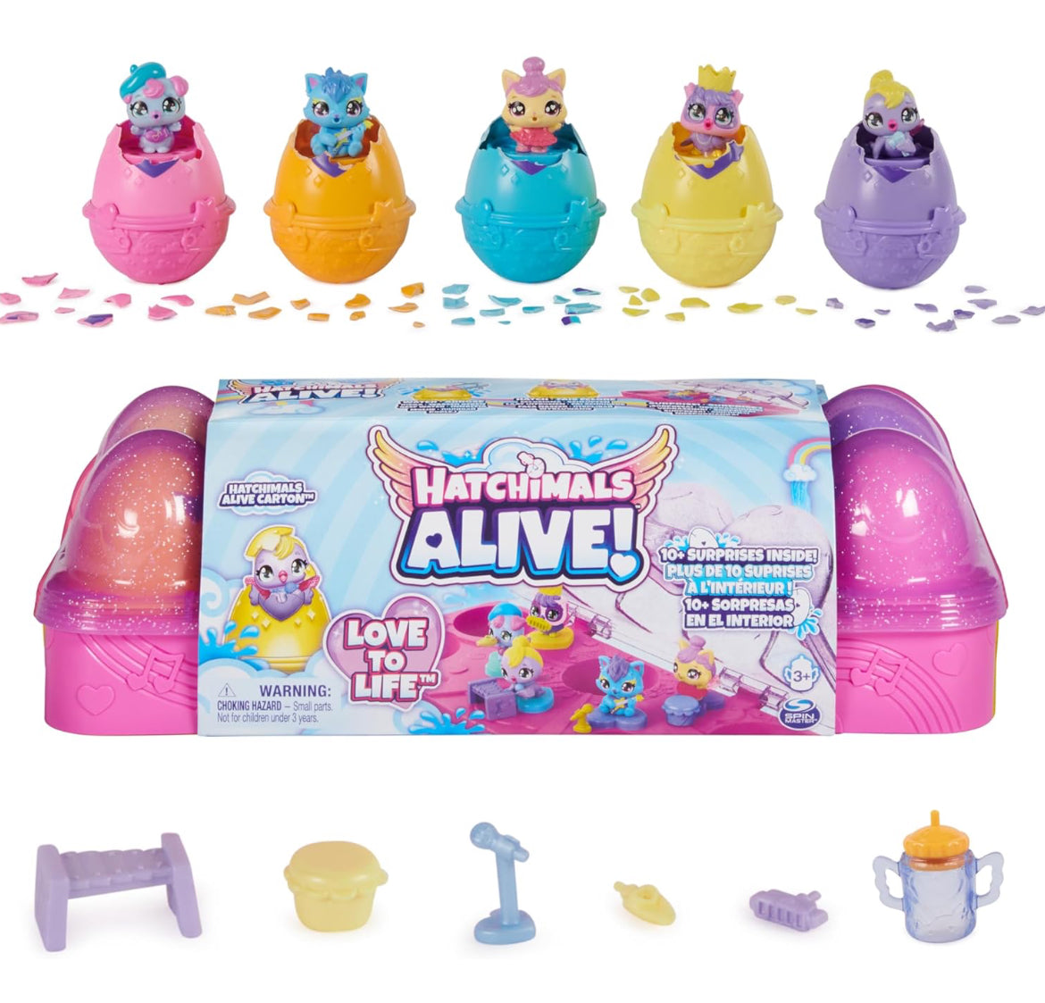 Hatchimals Alive, Egg Carton Toy with 5 Mini Figures in Self-Hatching Eggs, 11 Accessories, Kids Toys for Girls and Boys Ages 3 and up