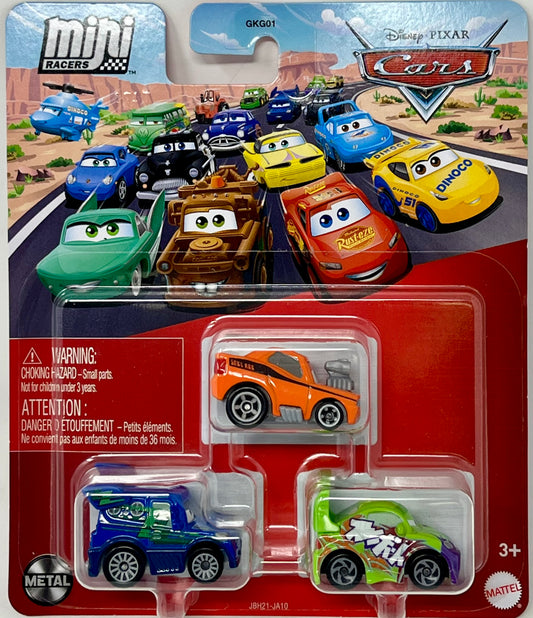 Disney Pixar Cars Mini Racers 3-Pack Die-Cast Metal - DJ + Snot Rod + Wingo