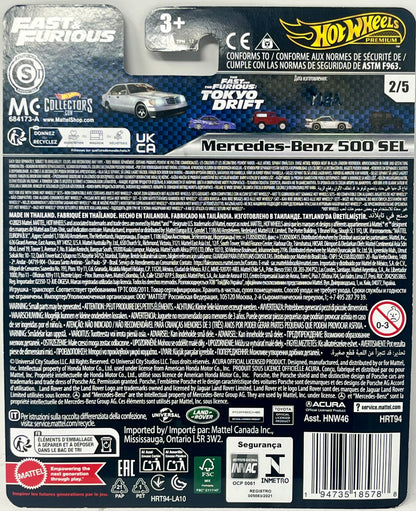 Hot Wheels Cars, Premium Mercedes-Benz 500 SEL Fast & Furious 1:64 Scale Die-Cast Car for Collectors Inspired by Fast & Furious Movie Franchise