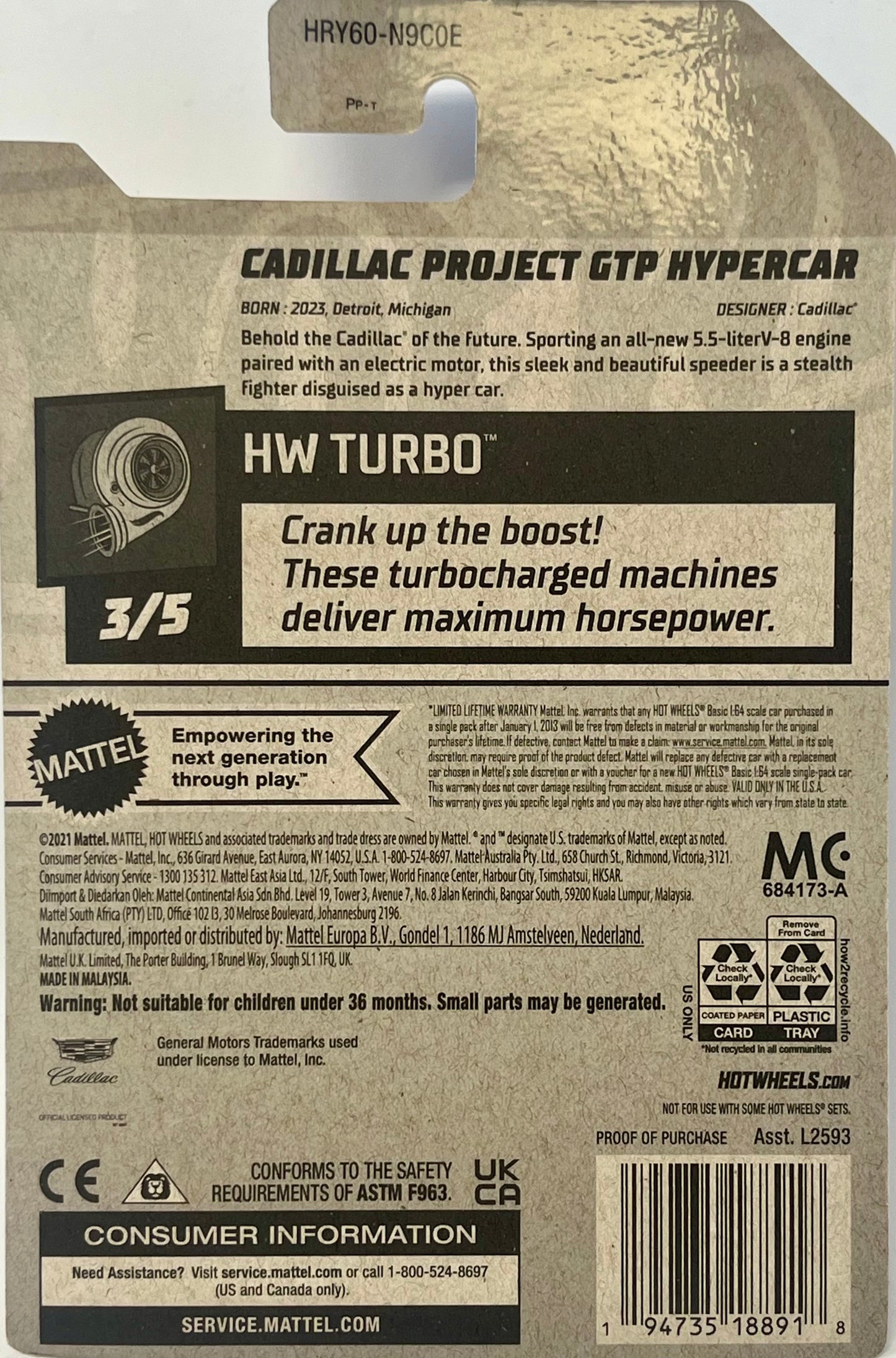 Hot Wheels Cadillac Project GTP Hypercar HW Turbo 3/5 1:64 Scale