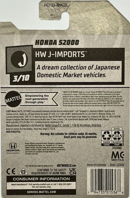 Hot Wheels Honda S2000 Zamac Ryu's Rides J-Imports with Protector