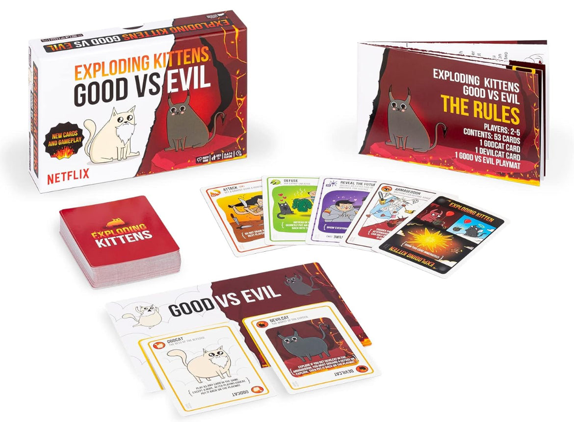 Exploding Kittens Good vs. Evil - 55 Cards Inspired by The Netflix Series - Elevate with New Characters - Funny Card Games for Adults and Kids, Easy to Learn Family Games - Ages 7 and Up