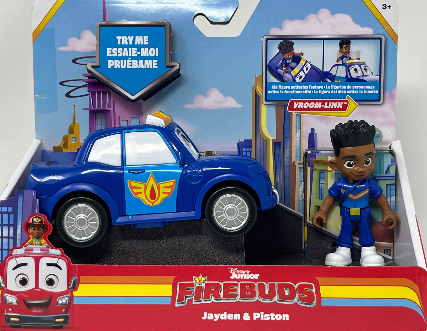 Disney Junior Firebuds, Jayden and Piston, Action Figure and Police Car Toy with Interactive Eye Movement, Kids Toys for Boys and Girls Ages 3 and up
