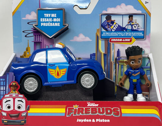 Disney Junior Firebuds, Jayden and Piston, Action Figure and Police Car Toy with Interactive Eye Movement, Kids Toys for Boys and Girls Ages 3 and up