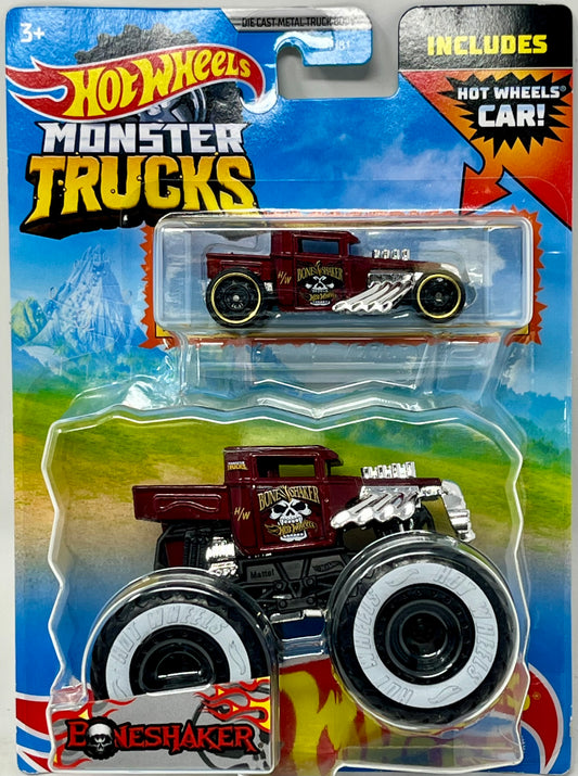 Hot Wheels Monster Trucks Bone Shaker and Bone Shaker Car Burgundy With Skull