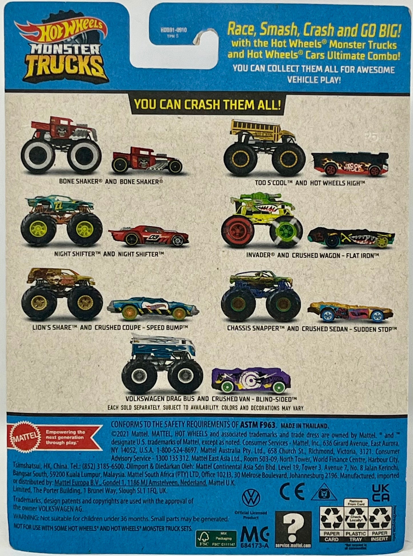 Hot Wheels Monster Trucks Bone Shaker and Bone Shaker Car Burgundy With Skull