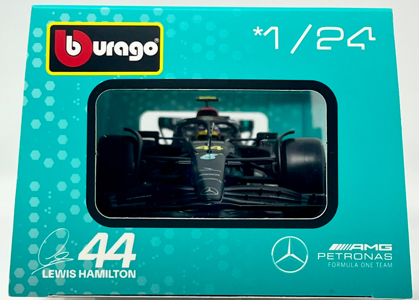 Bburago 1:24 F1 Race Mercedes W14 (2023) w/Driver - Hamilton #44