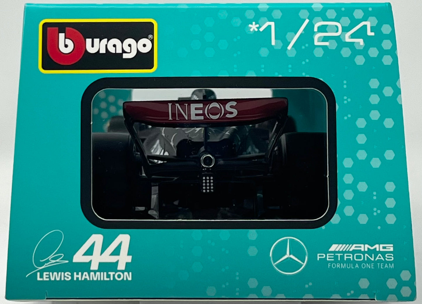 Bburago 1:24 F1 Race Mercedes W14 (2023) w/Driver - Hamilton #44
