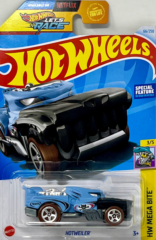 Hot Wheels Hotweiler Light-blue 66/250 HW Mega Bite 3/5 Special Feature Netflix Let’s Race