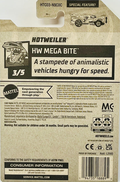 Hot Wheels Hotweiler Light-blue 66/250 HW Mega Bite 3/5 Special Feature Netflix Let’s Race