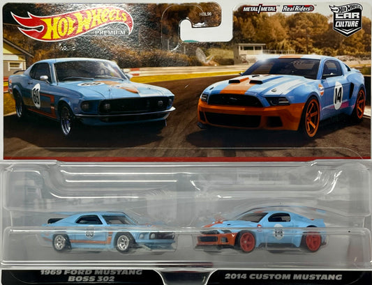 Hot Wheels HKF58 Premium 2-Pack 1969 Ford Mustang BOSS 302/2014 Custom Mustang