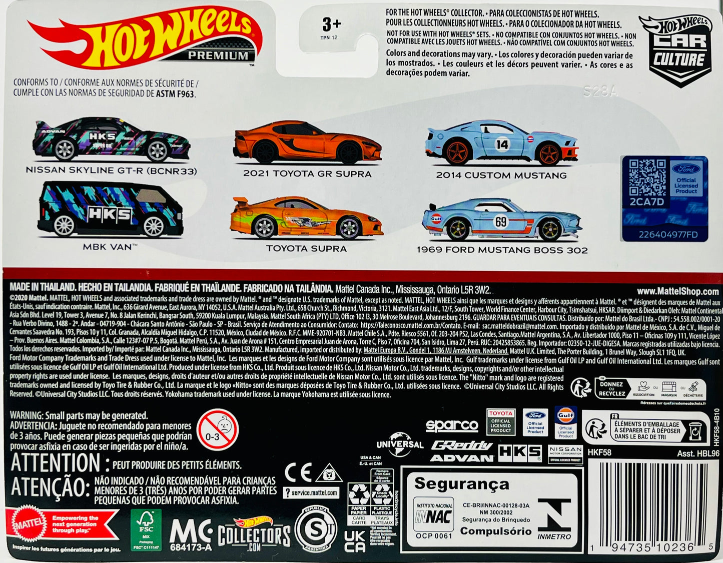 Hot Wheels HKF58 Premium 2-Pack 1969 Ford Mustang BOSS 302/2014 Custom Mustang