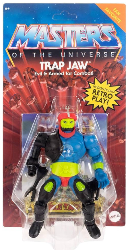 Masters of the Universe Origins Action Figure Trap Jaw Collectible, 5.5 Inch Motu Popular Villain Toy with 16 Posable Joints & Accessories