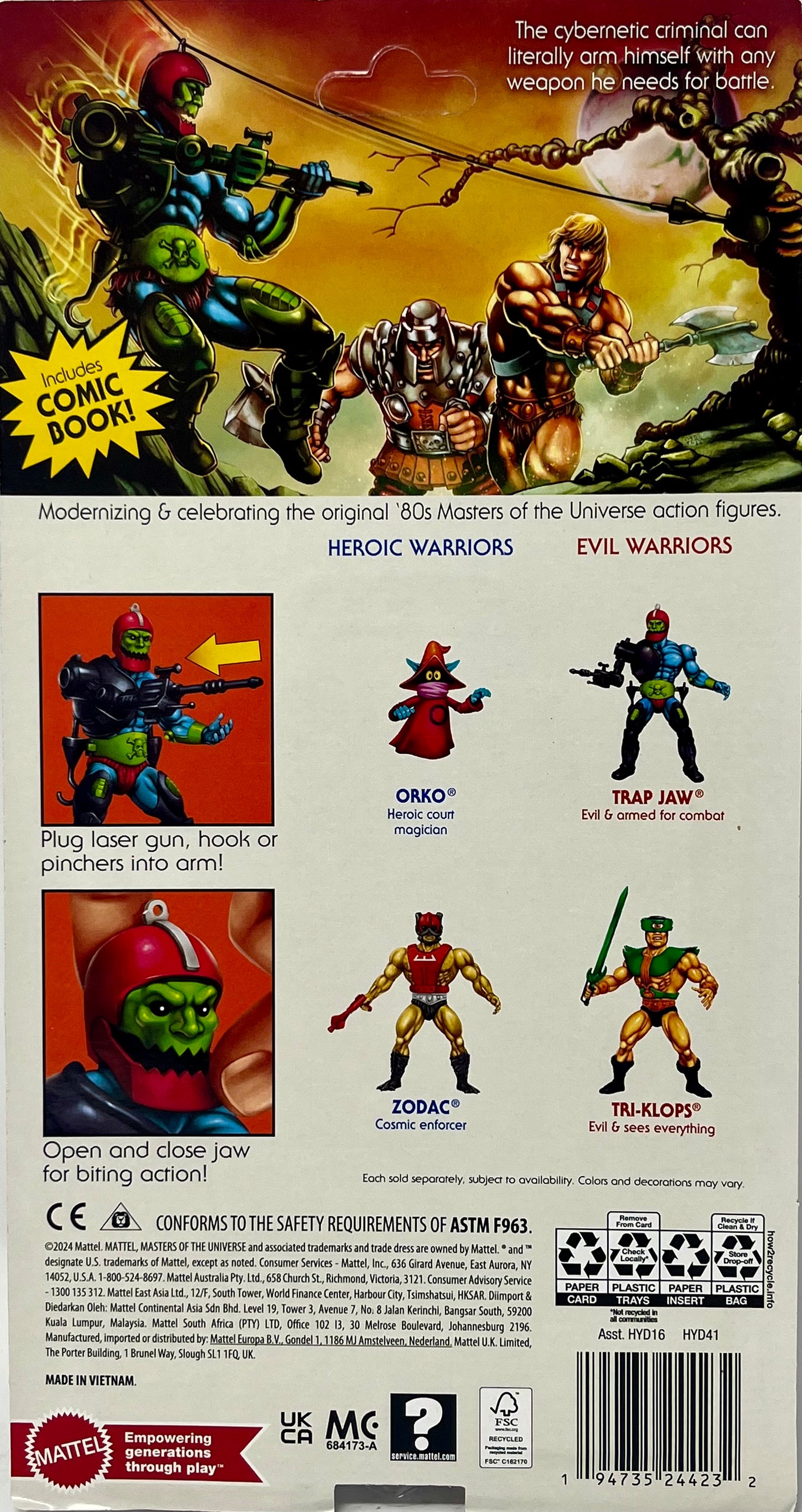 Masters of the Universe Origins Action Figure Trap Jaw Collectible, 5.5 Inch Motu Popular Villain Toy with 16 Posable Joints & Accessories