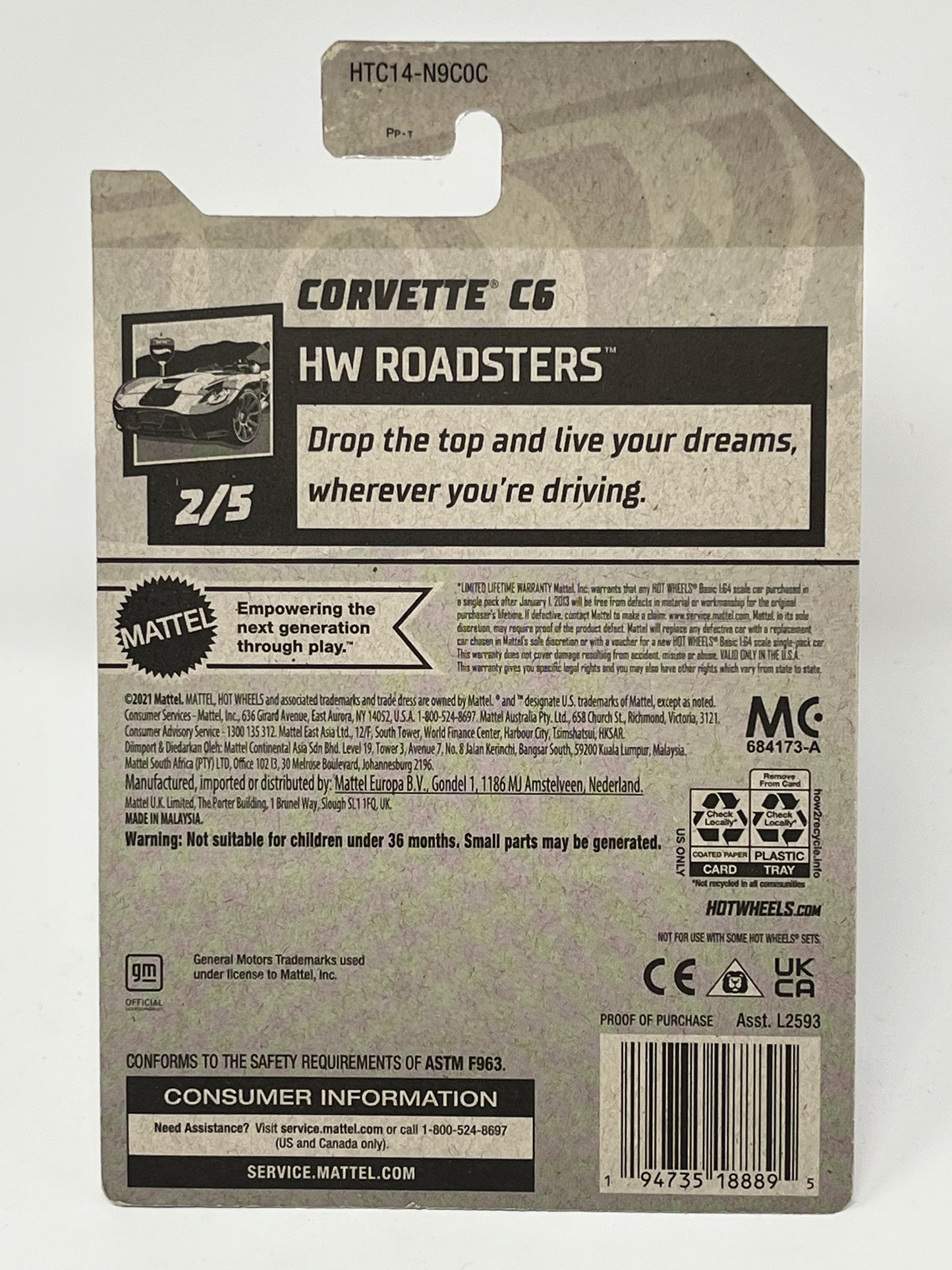 Hot Wheels Corvette C6 40/250 Orange Black Convertible With Protector