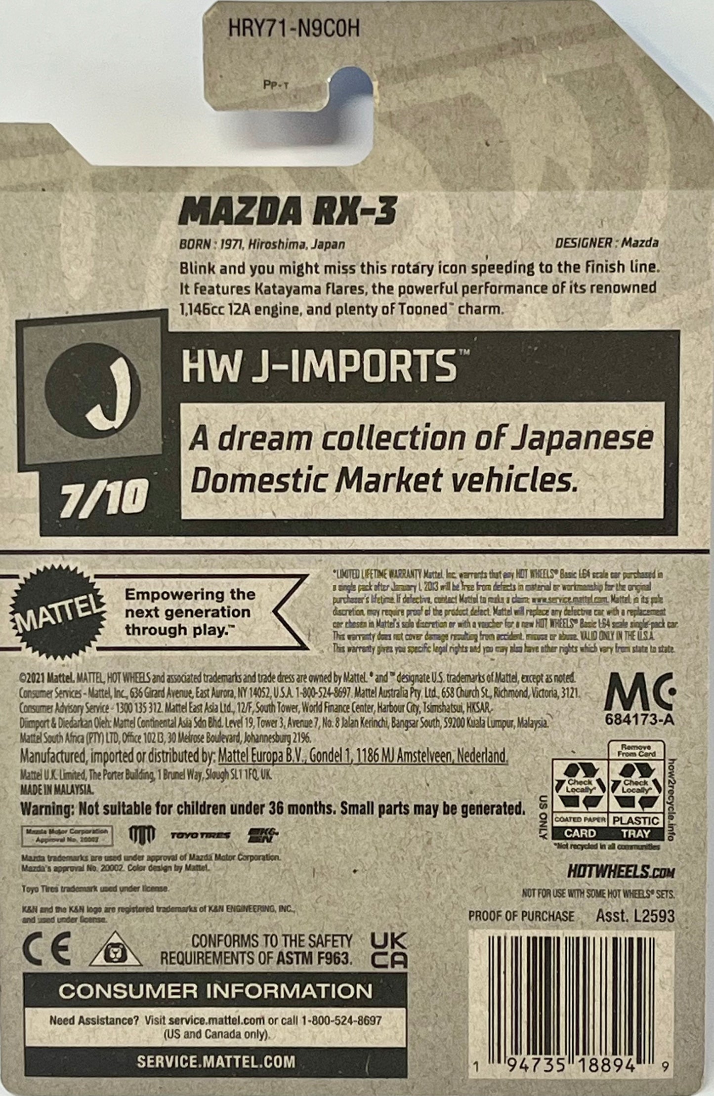 Hot Wheels Mad Mike Mazda RX-3 Tooned 156/250 HW J-IMPORTS 7/10