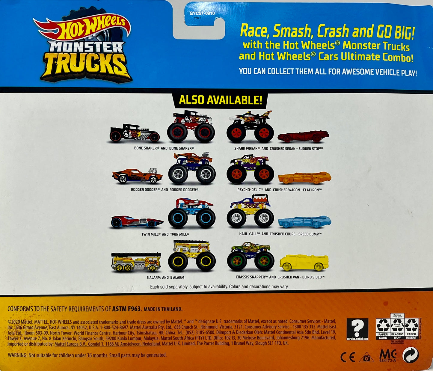 Hot Wheels Monster Trucks 5 Alarm #81 vs Chassis Snapper with 5 Alarm and Crushed Car